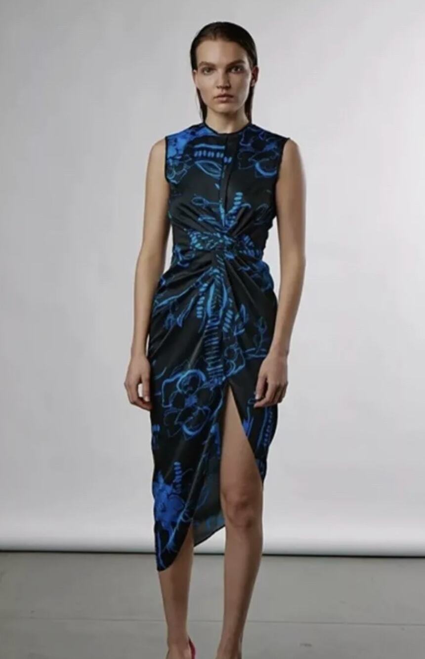 YIGAL AZROUEL Sheer Black Twist Front Sleeveless Midi Dress Size 3